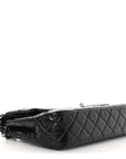 Distressed Patent Quilted Medium Double Flap Black