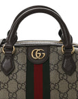 GG Supreme Monogram Textured Dollar Calfskin Web Super Mini Ophidia Top Handle Bowler Bag Beige Ebony New Acero