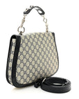 GG Supreme Monogram Textured Dollar Calfskin Web Medium Blondie Top Handle Shoulder Flap Bag Beige Blue