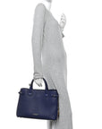 Derby Calfskin House Check Medium Banner Tote Ink Blue