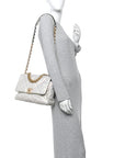 Iridescent Calfskin Quilted Large CHNL 19 Flap White