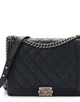 Calfskin Double Stitch Large Boy Flap Navy Blue