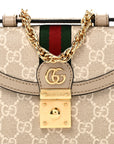GG Supreme Monogram Textured Dollar Calfskin Web Mini Ophidia Padlock Top Handle Chain Shoulder Bag Beige Mystic White Oatmeal