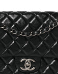 Distressed Patent Quilted Medium Double Flap Black
