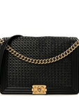 Braided Sheepskin Large Boy Reverso Flap Black