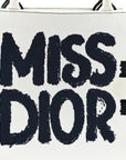 Canvas Embroidered Medium Miss D1OR Graffiti Book Tote Navy White