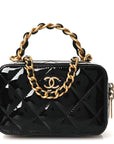 Patent Quilted Top Handle Mini Vanity Case Black