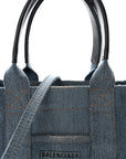 Washed Frayed Denim Logo Small Hardware Tote Blue