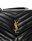 Calfskin Y Quilted Monogram Medium Loulou Chain Satchel Black