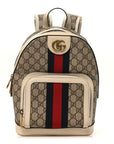 GG Supreme Monogram Textured Calfskin Web Small Ophidia Day Backpack Beige Ebony Mystic White