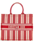 Canvas Embroidered Mykonos Large Striped Book Tote Red