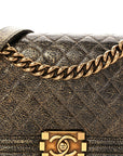 Cracked Metallic Calfskin Quilted Medium Boy Flap Gold