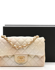 Metallic Goatskin Quilted Mini Rectangular Flap Gold