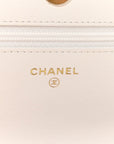 Shiny Crumpled Calfskin Quilted CHNL 19 Wallet On Chain WOC White