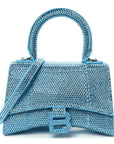 Strass Suede Hourglass Top Handle Bag XS Light Blue