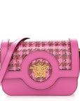 Calfskin Vinyl Small Houndstooth La Medusa Crossbody Bag Red Fuchsia