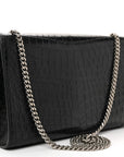 Calfskin Crocodile Embossed Medium Classic Monogram Kate Tassel Satchel Black