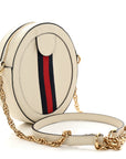 Textured Calfskin Web Mini Ophidia Round Shoulder Bag Mystic White