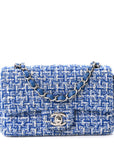 Tweed Quilted Mini Rectangular Flap Blue White