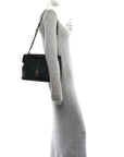 Sheepskin Matelasse Chevron Monogram Large College Satchel Black