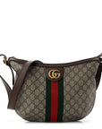 GG Supreme Monogram Web Small Ophidia Half Moon Hobo Brown