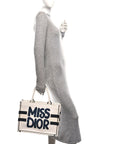 Canvas Embroidered Medium Miss D1OR Graffiti Book Tote Navy White