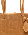 Suede Crocodile Embossed Le Turismo Bowling Bag Camel