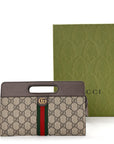 GG Supreme Monogram Textured Dollar Calfskin Web Ophidia Slip Handle Belt Bag 90 36 Beige Ebony New Acero