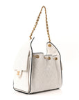 Braided Raffia Calfskin Quilted Small CHNL 25 Handbag White Black