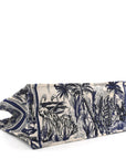 Canvas Embroidered Large Palm Tree Toile De Jouy Book Tote Blue