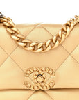 Metallic Goatskin Quilted Medium CHNL 19 Flap Gold