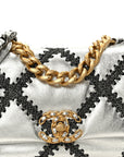 Metallic Calfskin Crochet Medium CHNL 19 Flap Silver
