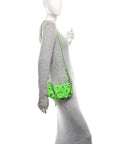 Extra Supple Calfskin Crocodile Embossed Le Cagole Mini Purse With Chain Acid Green