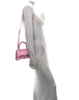 Strass Suede Hourglass Top Handle Bag XS Pink
