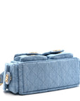 Washed Denim Quilted Large Trendy Pockets Hobo Blue