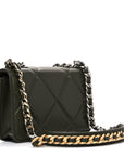Lambskin Quilted CHNL 19 Wallet On Chain WOC Dark Green