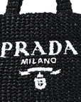 Yarn Raffia Effect Crochet Small Logo Tote Black