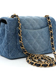 Washed Denim Quilted Mini Rectangular Flap Blue