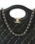 Shiny Crumpled Calfskin Quilted Mini 31 Shopping Bag Black