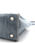 Washed Frayed Denim Logo Small Hardware Tote Blue