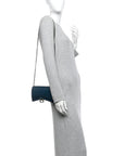 Shiny Calfskin Crocodile Embossed Hourglass Chain Bag Dark Petrol Blue