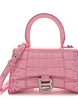 Shiny Calfskin Crocodile Embossed Hourglass Top Handle Bag XS Sweet Pink