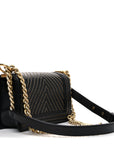 Lambskin Chevron Chain Stitched Small Boy Flap Black
