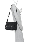 Tessuto Nylon Saffiano Double Buckle Messenger Shoulder Bag Black