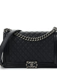 Goatskin Quilted Patent New Medium Duo Boy Flap Black