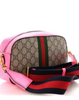 GG Supreme Monogram Textured Dollar Calfskin Web Ophidia Small Crossbody Bag Beige Ebony Fuchsia