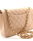 Caviar Quilted Jumbo Double Flap Light Beige