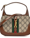 GG Supreme Monogram Azalea Calfskin Web Mini Jackie 1961 Hobo Beige Ebony Brown Sugar