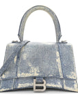 Nappa Denim Printed Hourglass Top Handle Bag Small Denim Blue