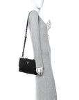 Tessuto Nylon Soft Calf Double Zip Crossbody Bag Black
